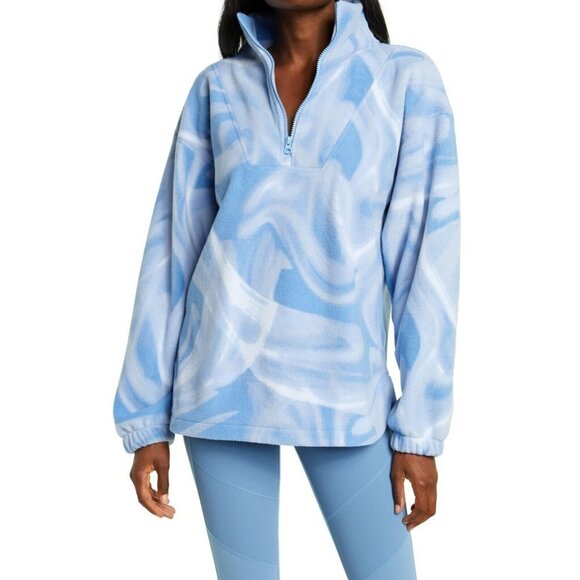 ZELLA BNWOT Women "Blair" Cozy Polar Fleece Size Xsmall Quarter Zip Blue Print. - Picture 1 of 6